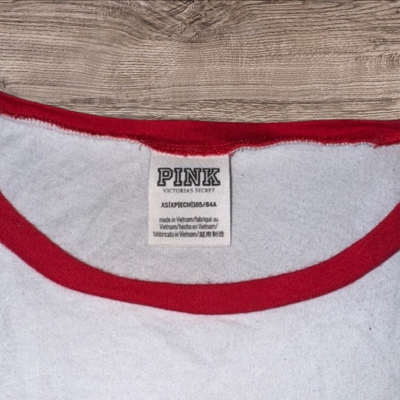 PINK Victoria's Secret XS Red and White Y2K Short Sleeve Logo Crew Neck Tee - Picture 3 of 5